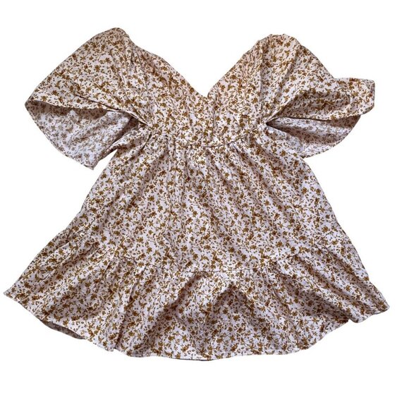 For Good Dresses & Skirts - For Good Floral Flutter Sleeve Mini Dress With V-Neckline & Lace-Up Back
